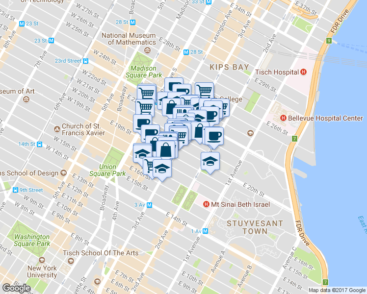 map of restaurants, bars, coffee shops, grocery stores, and more near in New York