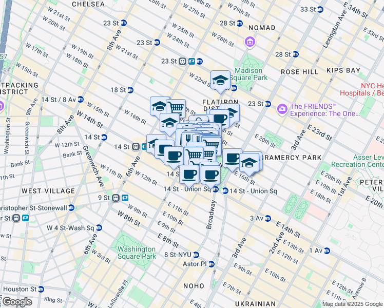 map of restaurants, bars, coffee shops, grocery stores, and more near in New York