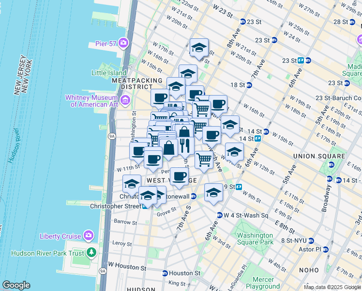 map of restaurants, bars, coffee shops, grocery stores, and more near in New York