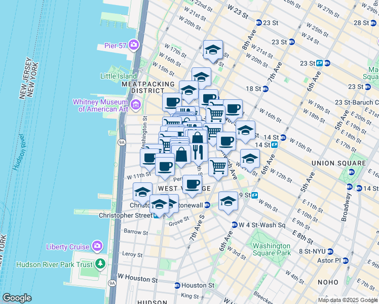 map of restaurants, bars, coffee shops, grocery stores, and more near in New York