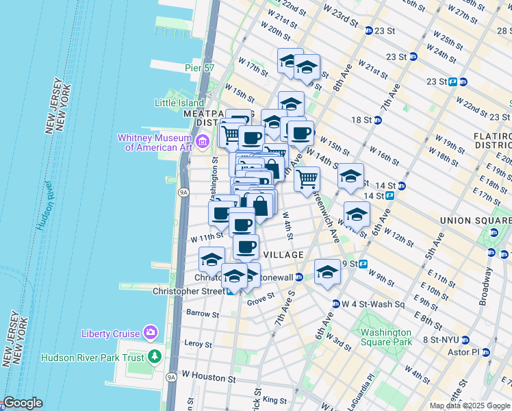 map of restaurants, bars, coffee shops, grocery stores, and more near in New York