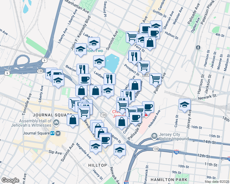 map of restaurants, bars, coffee shops, grocery stores, and more near 113 Beacon Avenue in Jersey City
