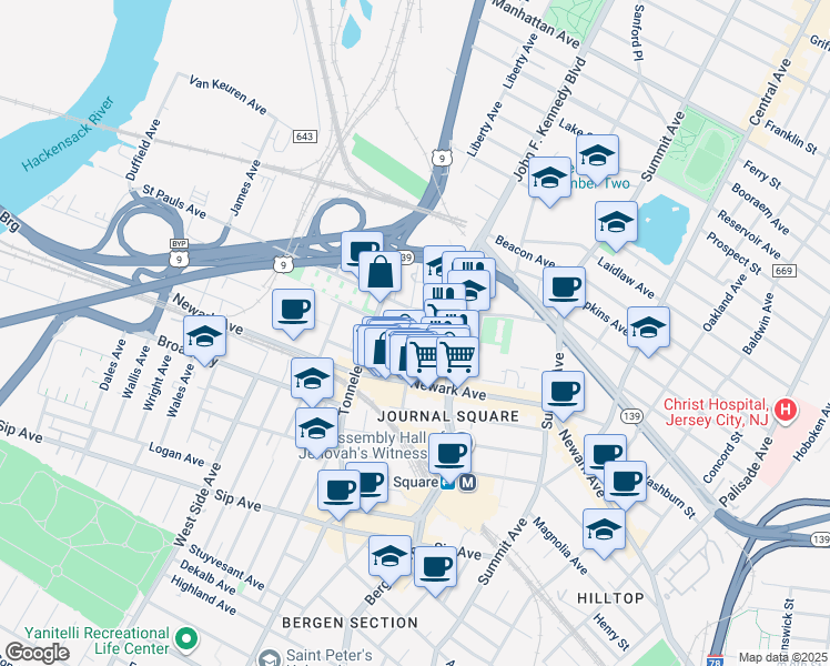 map of restaurants, bars, coffee shops, grocery stores, and more near 21 Skillman Avenue in Jersey City
