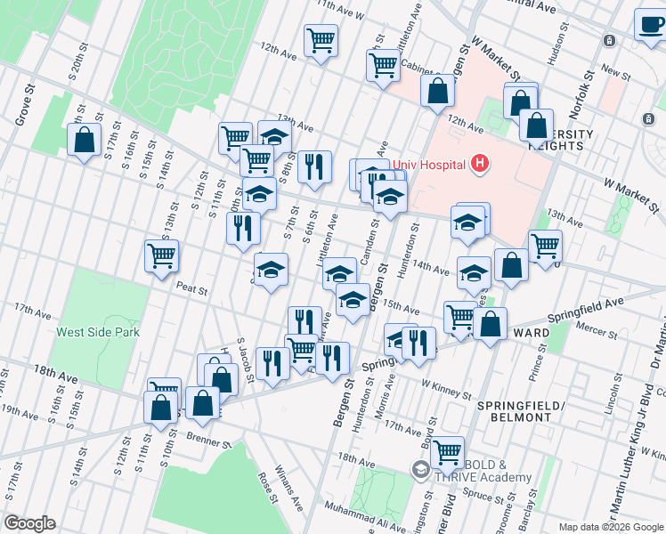 map of restaurants, bars, coffee shops, grocery stores, and more near in Newark