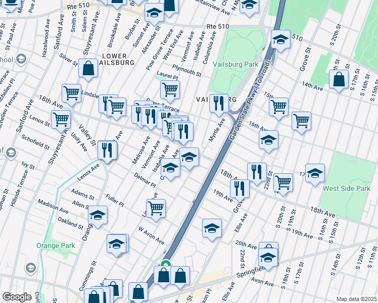 map of restaurants, bars, coffee shops, grocery stores, and more near 829 18th Avenue in Irvington