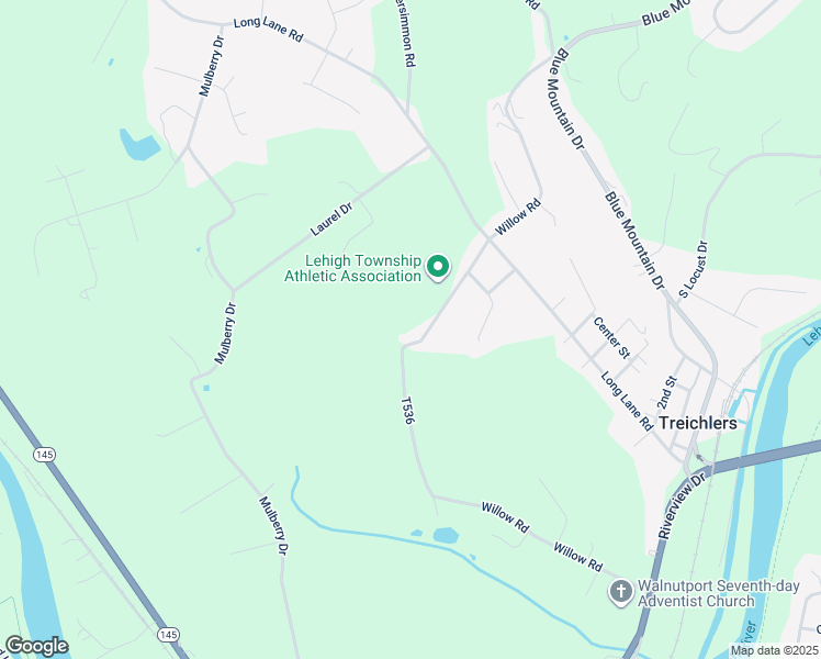 map of restaurants, bars, coffee shops, grocery stores, and more near 389 Willow Road in Walnutport