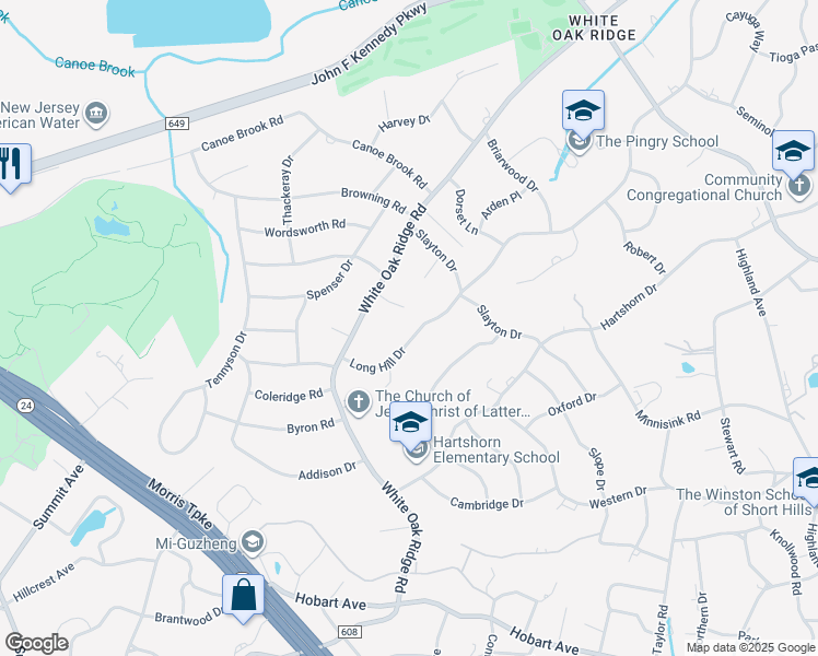 map of restaurants, bars, coffee shops, grocery stores, and more near 195 Long Hill Drive in Essex County