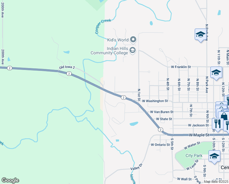 map of restaurants, bars, coffee shops, grocery stores, and more near 1300 West Central Avenue in Centerville