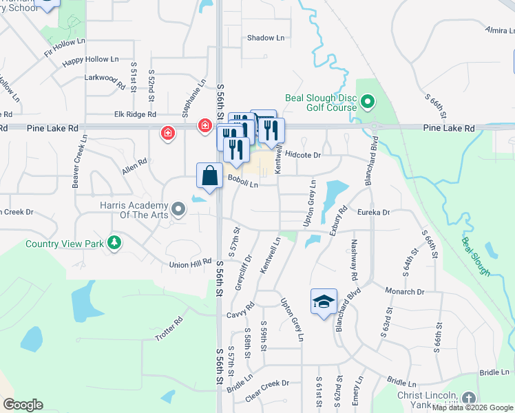 map of restaurants, bars, coffee shops, grocery stores, and more near 5724 Billings Court in Lincoln