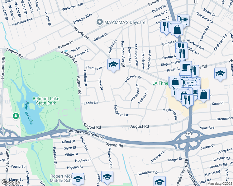 map of restaurants, bars, coffee shops, grocery stores, and more near 537 Narland Lane in North Babylon
