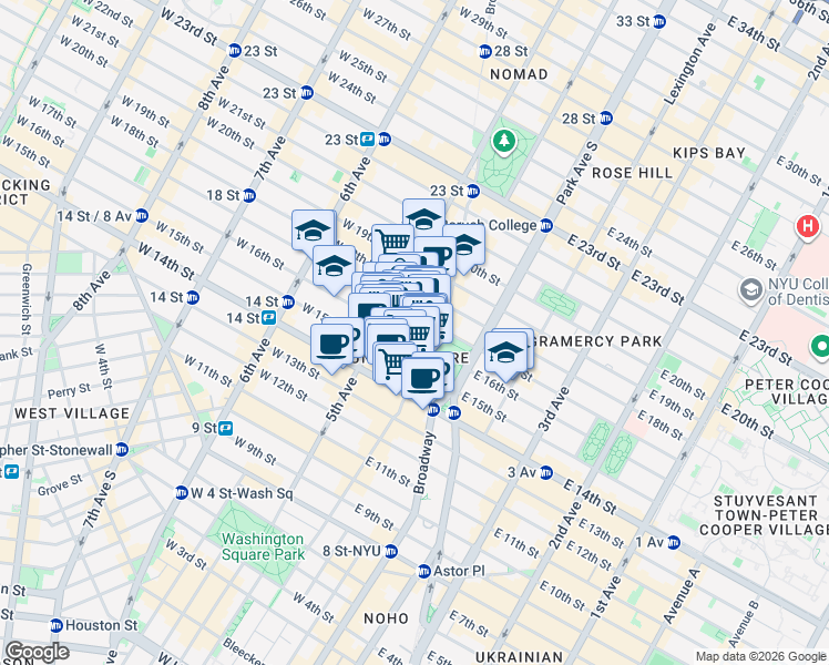 map of restaurants, bars, coffee shops, grocery stores, and more near in New York