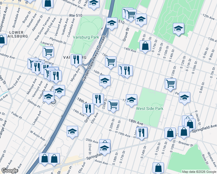 map of restaurants, bars, coffee shops, grocery stores, and more near 245 22nd Street in Irvington