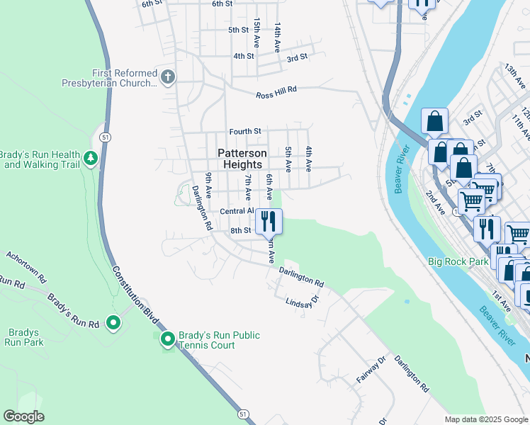 map of restaurants, bars, coffee shops, grocery stores, and more near 728 6th Ave in Patterson Heights
