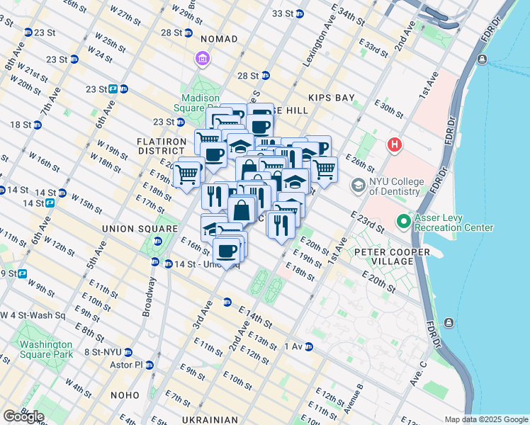 map of restaurants, bars, coffee shops, grocery stores, and more near in New York