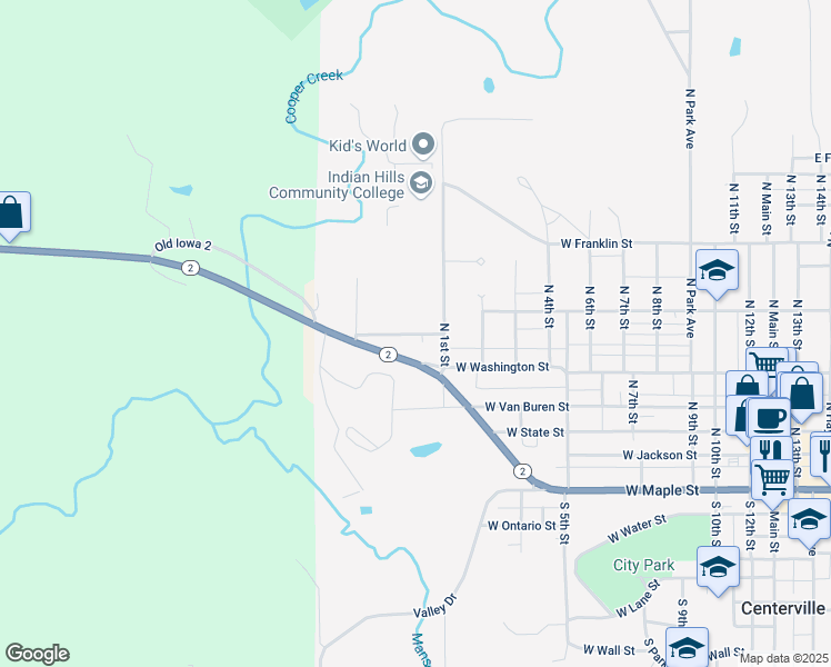 map of restaurants, bars, coffee shops, grocery stores, and more near 1300-1598 West Central Avenue in Centerville