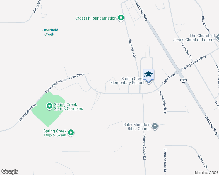 map of restaurants, bars, coffee shops, grocery stores, and more near 73 Licht Pkwy in Spring Creek