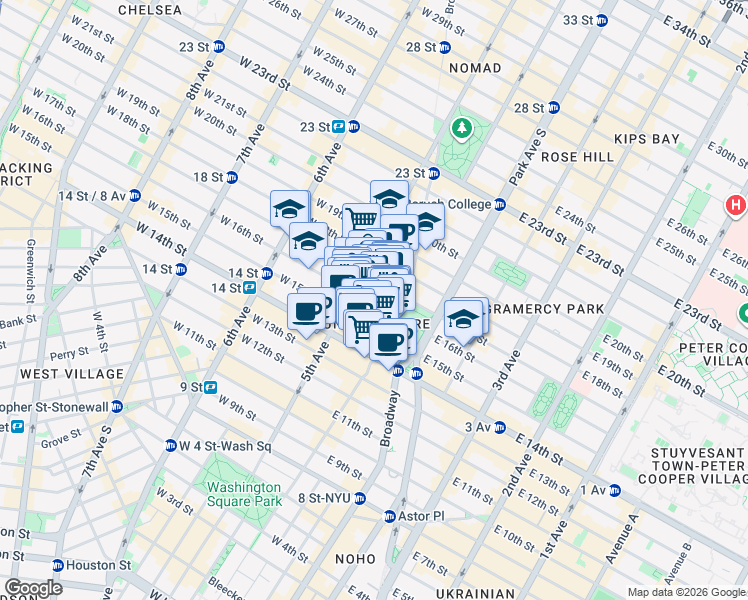 map of restaurants, bars, coffee shops, grocery stores, and more near in New York