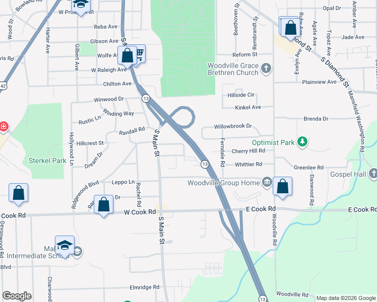 map of restaurants, bars, coffee shops, grocery stores, and more near 812 Rockwell Road in Mansfield