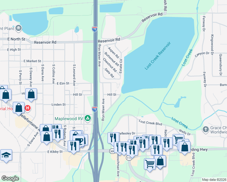 map of restaurants, bars, coffee shops, grocery stores, and more near 220 Smead Avenue in Lima