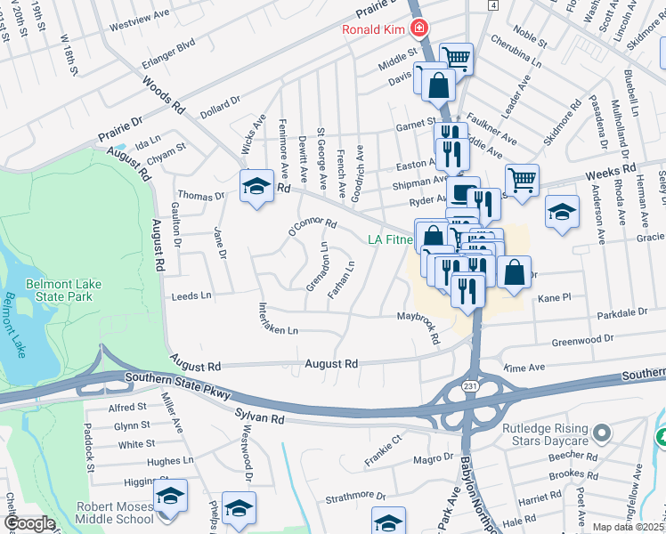 map of restaurants, bars, coffee shops, grocery stores, and more near 479 Grenadon Lane in North Babylon