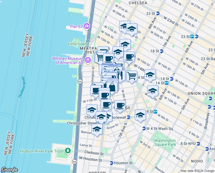 map of restaurants, bars, coffee shops, grocery stores, and more near in New York