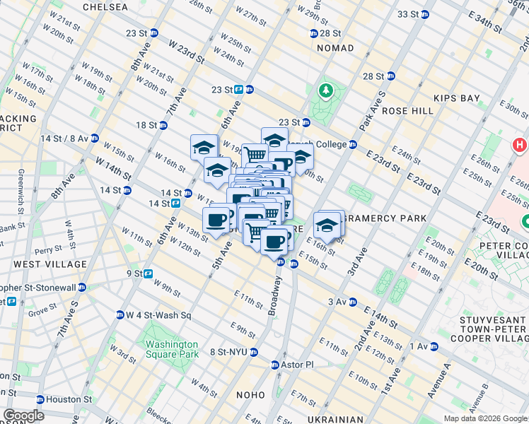 map of restaurants, bars, coffee shops, grocery stores, and more near in New York