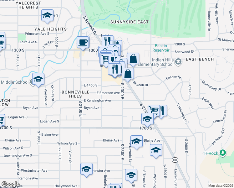 map of restaurants, bars, coffee shops, grocery stores, and more near in Emigration Canyon