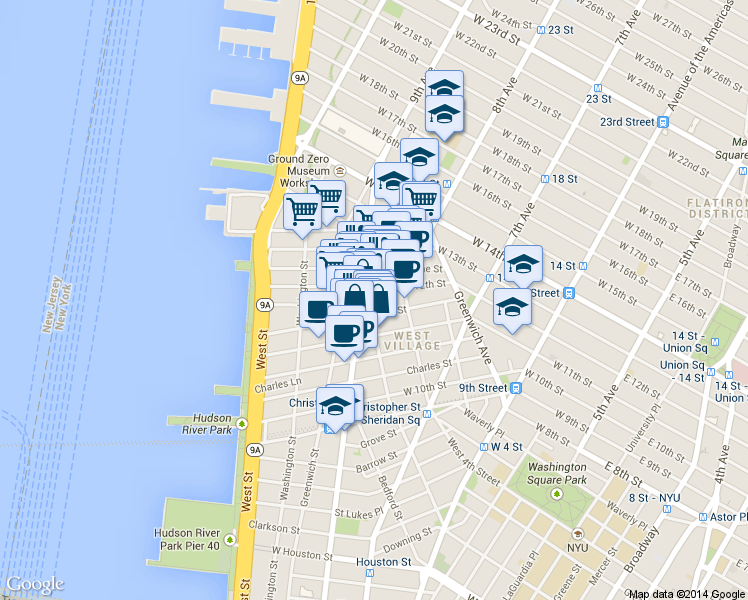 map of restaurants, bars, coffee shops, grocery stores, and more near in New York