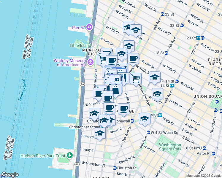 map of restaurants, bars, coffee shops, grocery stores, and more near in New York