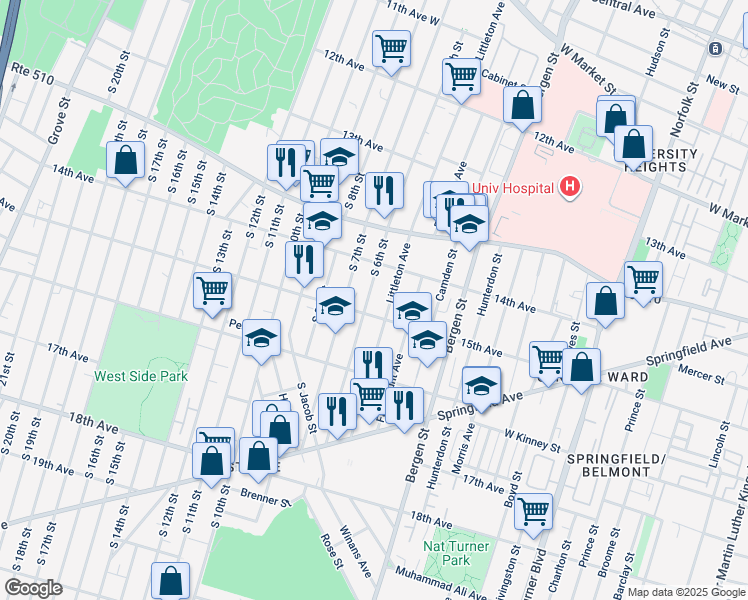 map of restaurants, bars, coffee shops, grocery stores, and more near in Newark