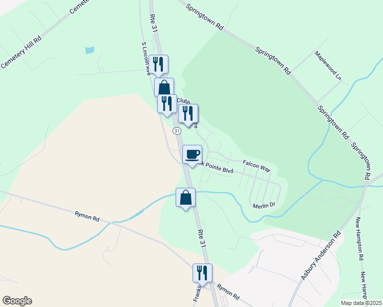 map of restaurants, bars, coffee shops, grocery stores, and more near Clubhouse Drive in Washington