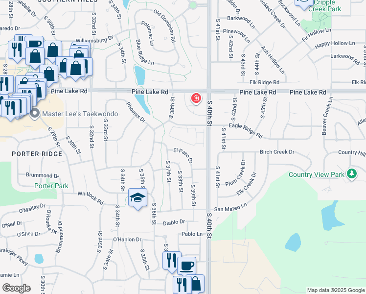 map of restaurants, bars, coffee shops, grocery stores, and more near 3730 El Paso Drive in Lincoln