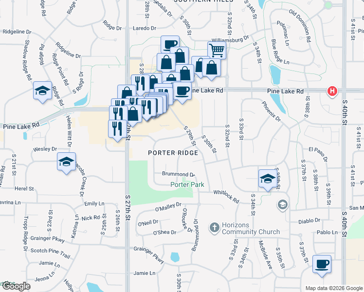 map of restaurants, bars, coffee shops, grocery stores, and more near 7345 Collister Road in Lincoln