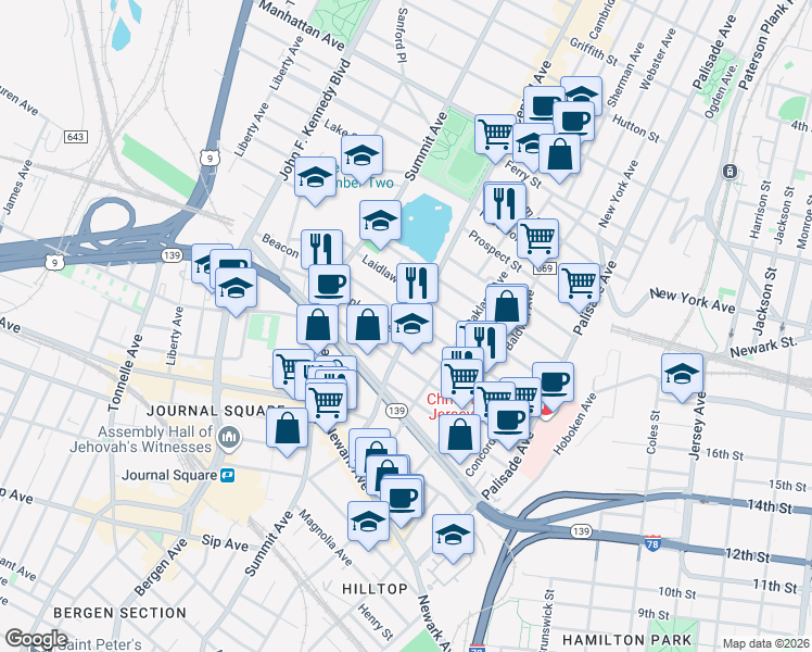 map of restaurants, bars, coffee shops, grocery stores, and more near 113 Beacon Avenue in Jersey City