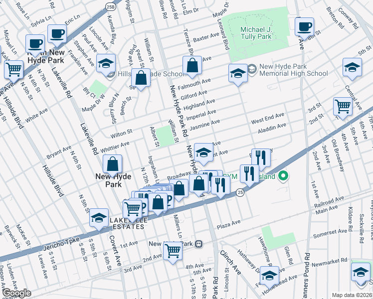 map of restaurants, bars, coffee shops, grocery stores, and more near 501 New Hyde Park Road in New Hyde Park