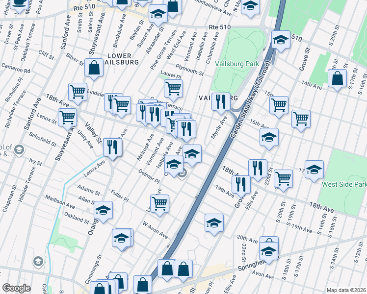 map of restaurants, bars, coffee shops, grocery stores, and more near 829 18th Avenue in Irvington
