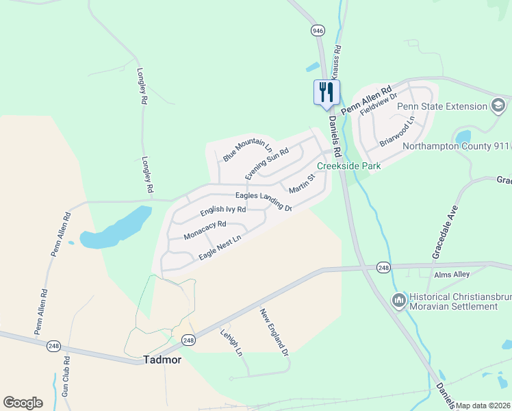 map of restaurants, bars, coffee shops, grocery stores, and more near 2608 English Ivy Road in Nazareth