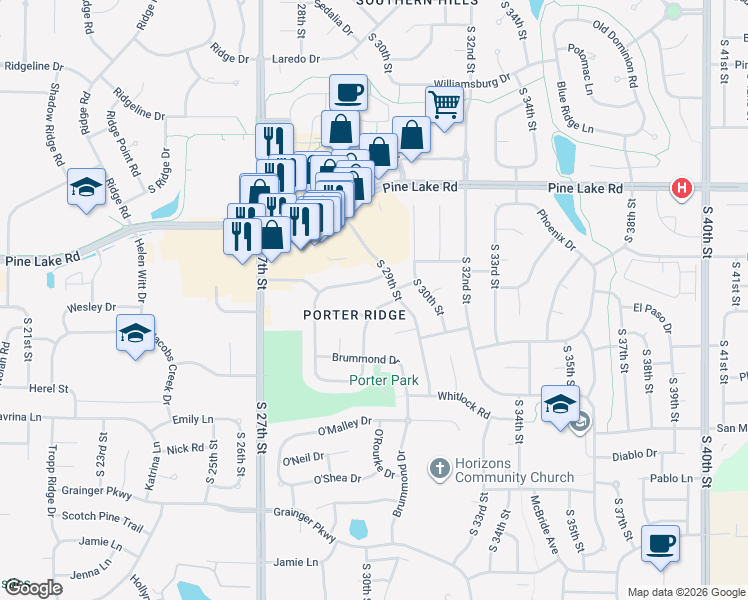 map of restaurants, bars, coffee shops, grocery stores, and more near 7345 Collister Road in Lincoln