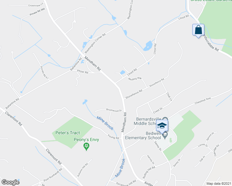 map of restaurants, bars, coffee shops, grocery stores, and more near 200 Mendham Road in Bernardsville