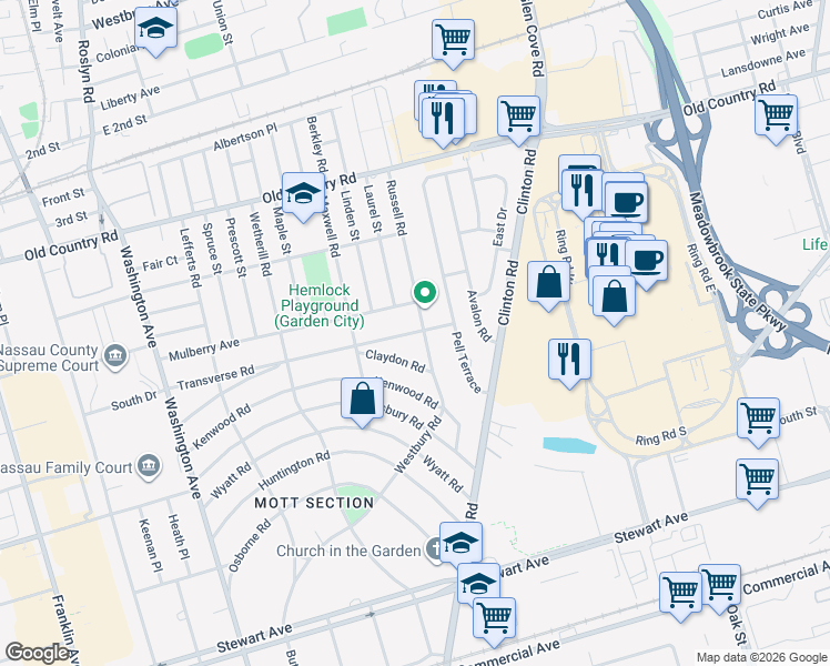 map of restaurants, bars, coffee shops, grocery stores, and more near 98 Transverse Road in Garden City
