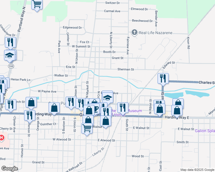 map of restaurants, bars, coffee shops, grocery stores, and more near 233 Jan Ct in Galion