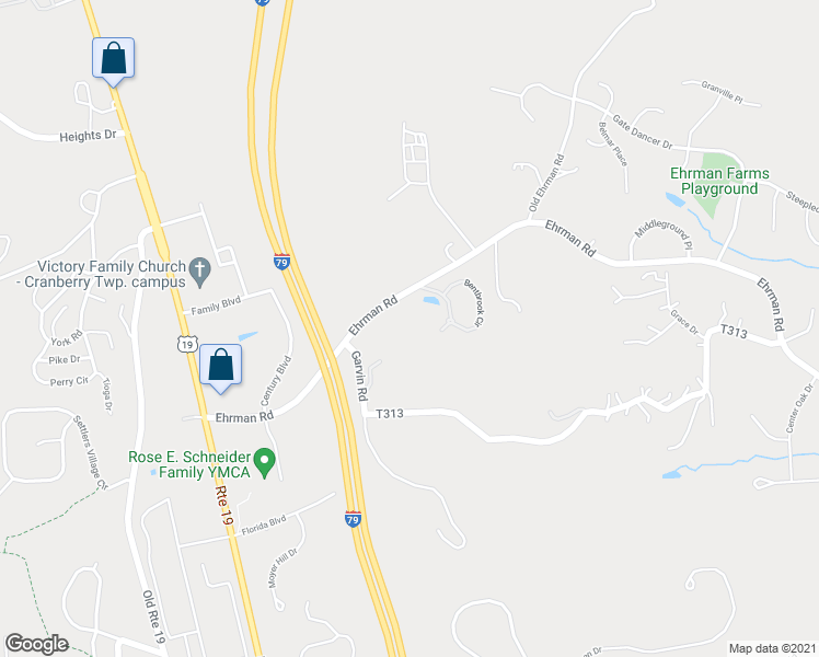 map of restaurants, bars, coffee shops, grocery stores, and more near 913 Stockton Ridge in Cranberry Township
