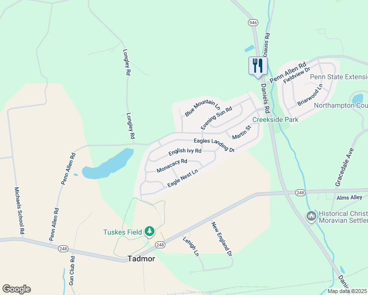 map of restaurants, bars, coffee shops, grocery stores, and more near 2616 English Ivy Road in Nazareth