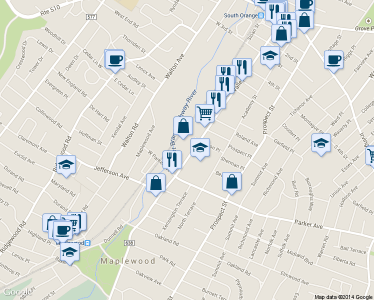 map of restaurants, bars, coffee shops, grocery stores, and more near 463 Valley Street in Maplewood