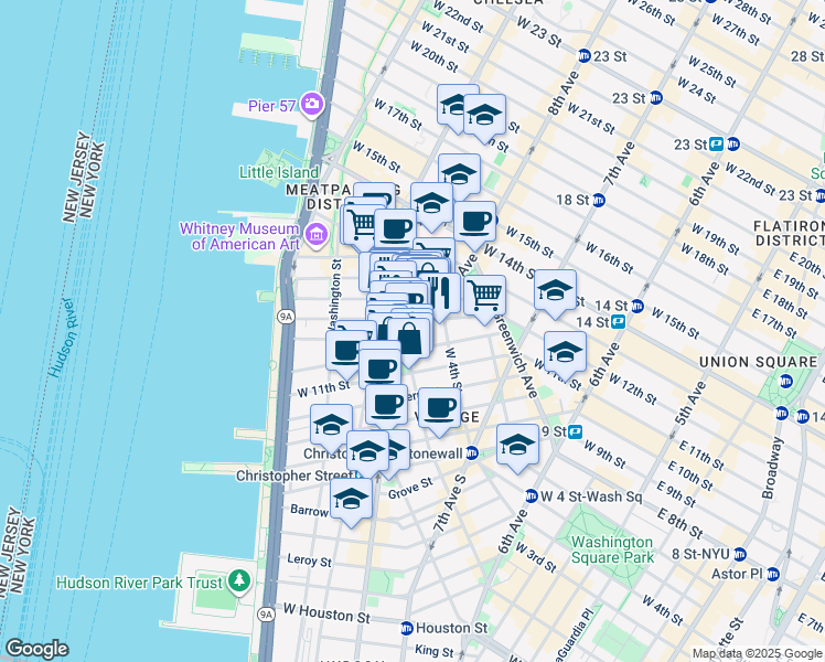 map of restaurants, bars, coffee shops, grocery stores, and more near in New York