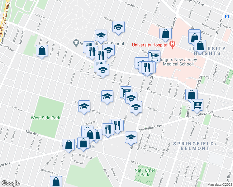 map of restaurants, bars, coffee shops, grocery stores, and more near in Newark