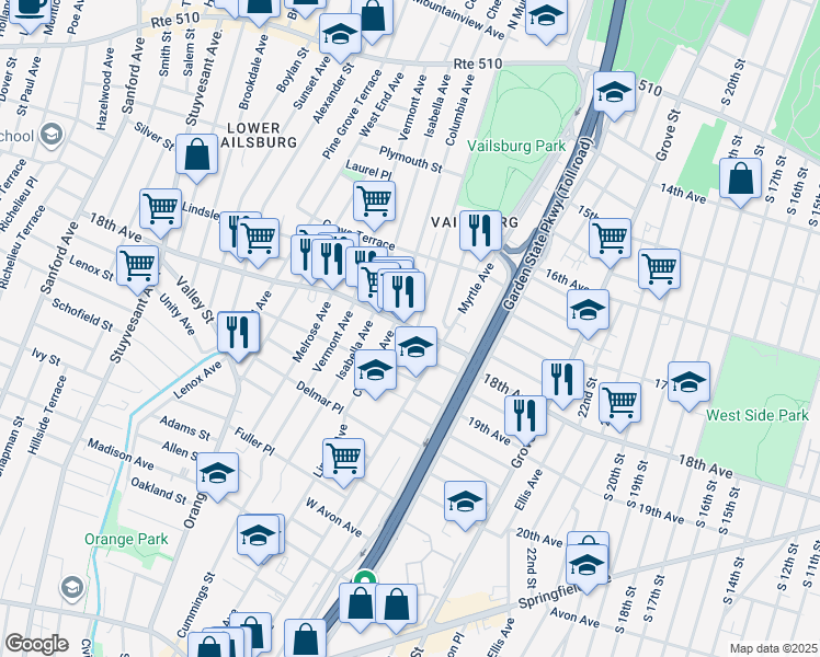 map of restaurants, bars, coffee shops, grocery stores, and more near 829 18th Avenue in Irvington