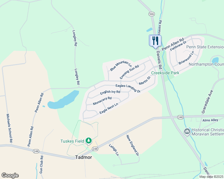 map of restaurants, bars, coffee shops, grocery stores, and more near 2616 English Ivy Road in Nazareth