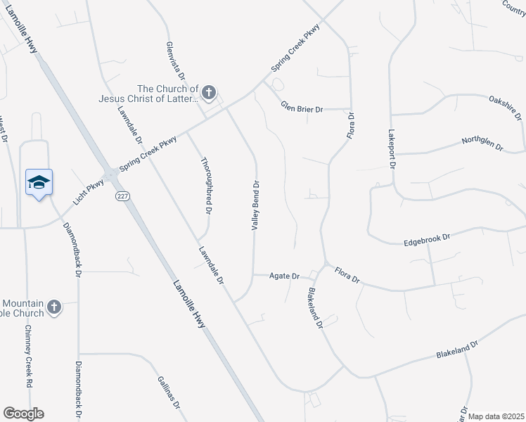 map of restaurants, bars, coffee shops, grocery stores, and more near 388 Valley Bend Drive in Spring Creek