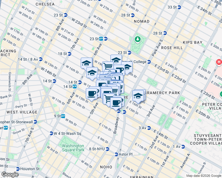 map of restaurants, bars, coffee shops, grocery stores, and more near in New York